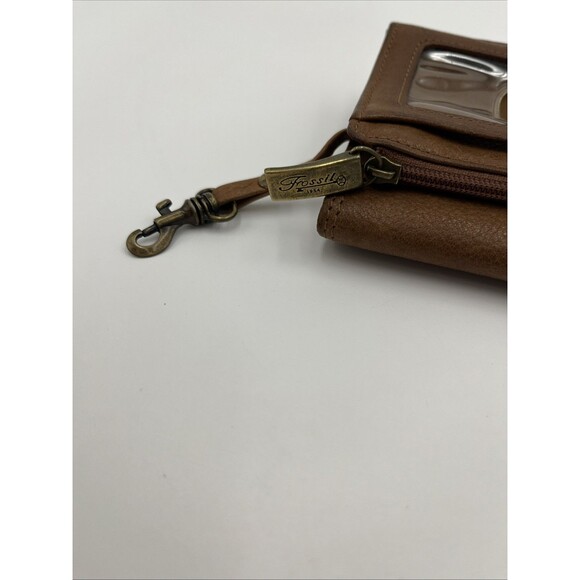 Vintage Fossil Brown Leather Tri-Fold Wallet w/ Zippered Coin Pocket - Picture 4 of 5